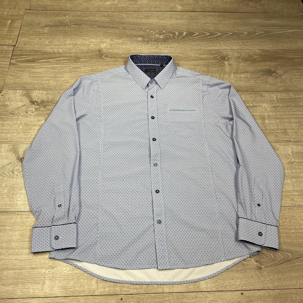 7 Diamonds Shirt Mens‎ Large Blue Geometric 4 Way Stretch Long Sleeve Button